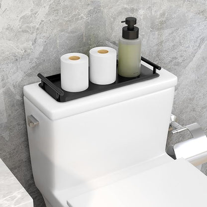 Toilet Paper Basket, Stainless Steel Toilet Tank Tray with Handle for Organizing - Toilet Paper Basket Storage for Toilet Tank, Bathroom, Kitchen Counter (Black)