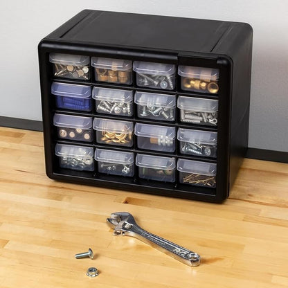 Akro-Mils 16-Drawer Plastic Storage Cabinet | 10-1/2 x 6-1/2 x 8-1/2 Inch | Black | Model 10116 | Garage Organization