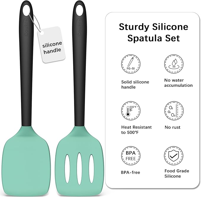 Coukre Silicone Kitchen Cooking Utensils Set with Holder – Heat-Resistant, Food-Grade Kitchen Tools, Spatula, Spoon & Gadgets for Non-Stick Pans, Dishwasher Safe (2, AquaGreen)