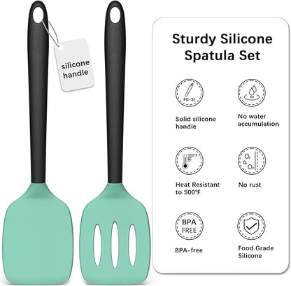 Coukre Silicone Kitchen Cooking Utensils Set with Holder – Heat-Resistant, Food-Grade Kitchen Tools, Spatula, Spoon & Gadgets for Non-Stick Pans, Dishwasher Safe (2, AquaGreen)