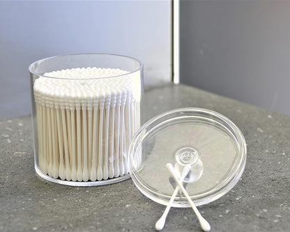 20-Ounce Qtip Holder Storage Canister Set of 2, Clear Plastic Apothecary Jar with Lid, Bathroom Makeup Organizer for Cotton Ball, Cotton Swab, Pads, Powder Puffs (2)