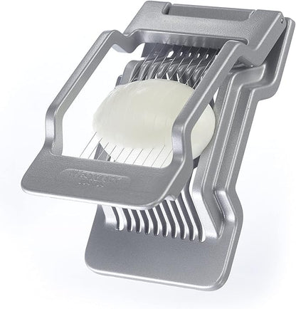Westmark Egg Slicer Justus for Hard Boiled Eggs with Individually Tensioned Stainless Steel Wire Cutters, German Heavy Duty Aluminium Slicer for Round & Oval Eggs, Dishwasher Safe, Grey