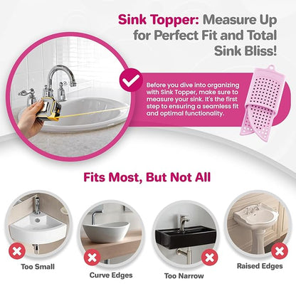 Sink Topper Bathroom Counter Cover & Storage Saver, Foldable Silicone Mat for Hot Tools, Hair Styling & Makeup, Beauty Brush Cleaning Mat, RV Camper Sink Cover & for Small Spaces (Standard Pink)
