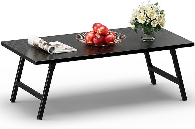 Folding Coffee Table, 39.4” Portable Floor Table Desk for Sitting on The Floor, No Assembly Low Coffee Table for Living Room, Home, Caravan and Camping, Large 39.4Lx19.7Wx15.8H, Black