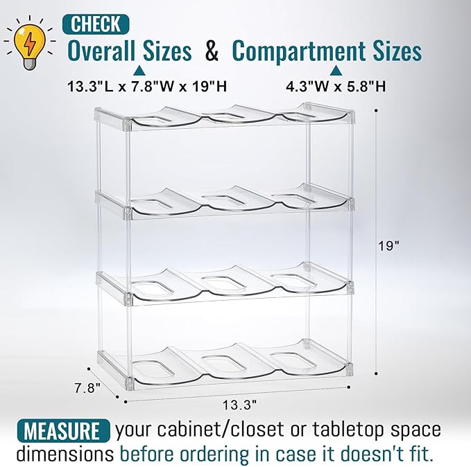 Design for Stanley 40 OZ & Large Bottles & Tumblers with Handle, Acrylic Water Bottle Organizer - Stackable Clear Wine Rack, Cup Holder for Home Kitchen Pantry Shelf Countertop Cabinet, 4 Tier Hold 12