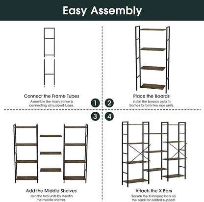 GRUSIGN Triple 4 Tier Book Shelf, Modern Bookcase Shelf, Freestanding Large Display Shelves for Living Room/Office/Garage, Stable Large Bookshelf with Storage for Books/Lego/Plants, Rustic Brown