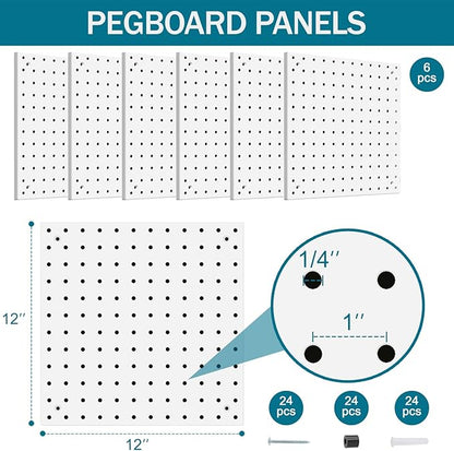 Peg Board Kit, Includes Pegboard and Accessories,with Hooks and Bins,Peg Board Wall Organizer for Office,Ornaments Display,Crafts Organization (129, White)