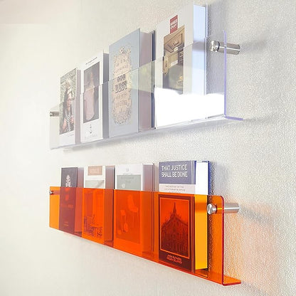 ROYALITA 2-Pack Acrylic Magazine Holder Brochure Holder, 17" Record Holder Magazine Rack, Fashion Hanging Bookshelf Literature Storage Rack for Waiting Room, Living Room, Office, Orange 17 Inch