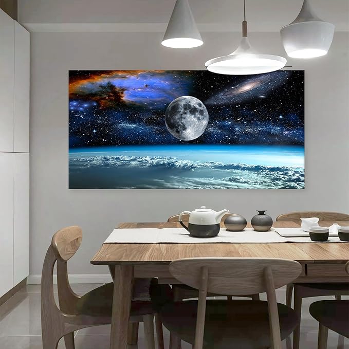XXMWallArt FC2598 Space View From Earth Space Canvas Wall Art Landscape Modern Canvas Painting Decor for Living Room Bedroom Kitchen Home and Office Wall Decor