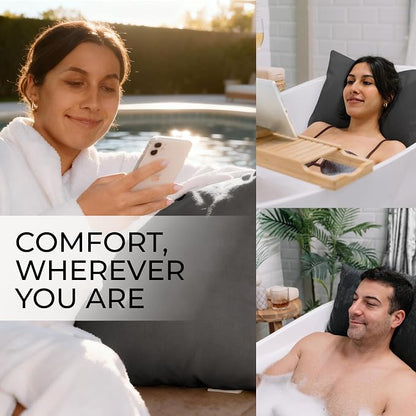 Luxury Bath Pillow for Tub - Thick and Comfortable Bathtub Pillow Support for Head and Neck and Back - Washable Quick-Drying Bath Pillows - Bath Cushion for Home Spa - Fits Any Bathtub - Dark Gray