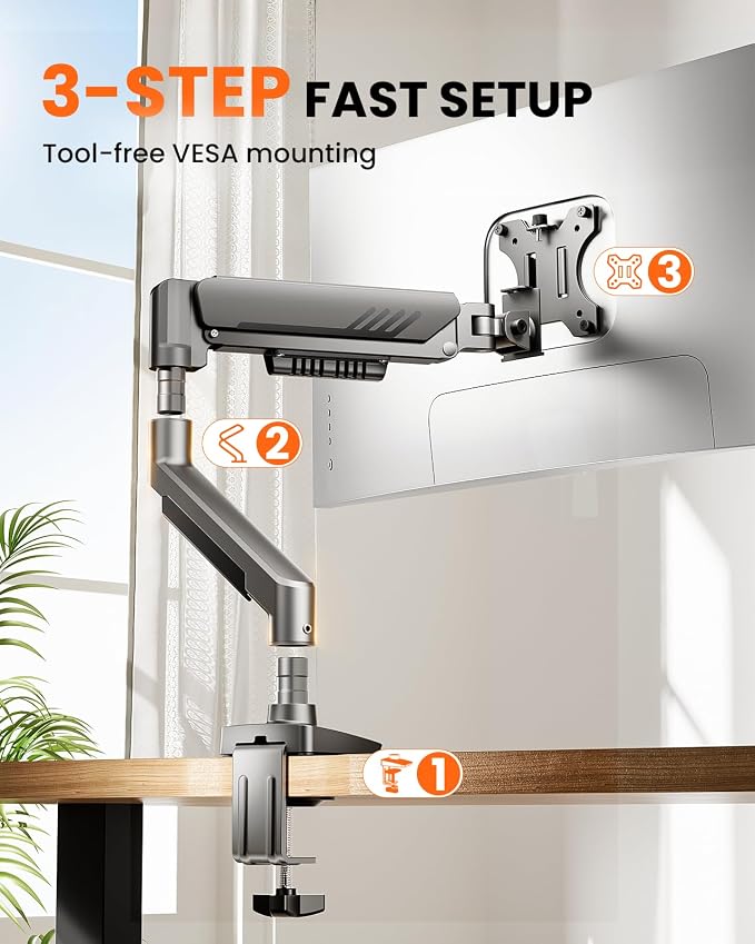 ErGear Single Monitor Arm, Fully Adjustable Monitor Mount for 13–32 Inch Screens, Fast Install Computer Monitor Stand with Tool-Free VESA Mount, Cable Management, Holds 19.8 lbs, Max VESA 100x100mm