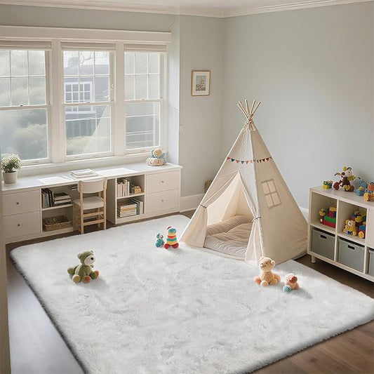 Shag Area Rugs for Bedroom Living Room,4X6 Ultra Soft White Fluffy Area Rugs for Dorm,Indoor Carpet Plush Rugs for Home Decor,White