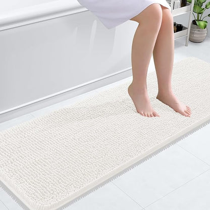 OLANLY Bathroom Runner Rugs 59x20, Extra Soft Absorbent Chenille Bath Rugs, Rubber Backing Quick Dry, Machine Washable Long Bath Mats for Bathroom Floor, Tub and Shower, Home Decor Accessories, Ivory