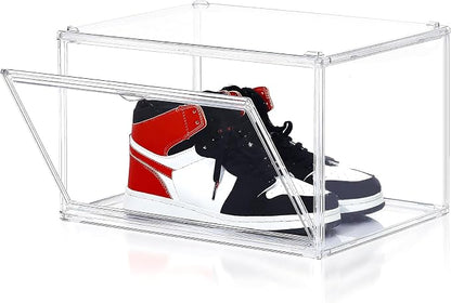 BVBOX Acrylic Shoe Storage Boxes with Magnetic Door - 360° Clear Stackable Shoe Display Box Set, Plastic Shoe Cabinet Rack Box for Sneakers Heels Shoes (1, Clear, XL - Side Open)