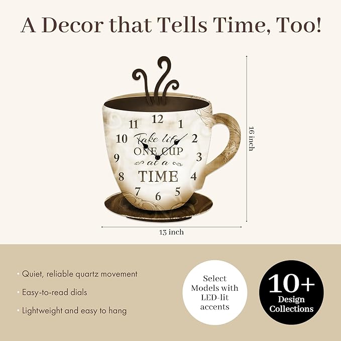 Young's Wood Take Life Coffee Wall Clock, 13.75",14098,Brown