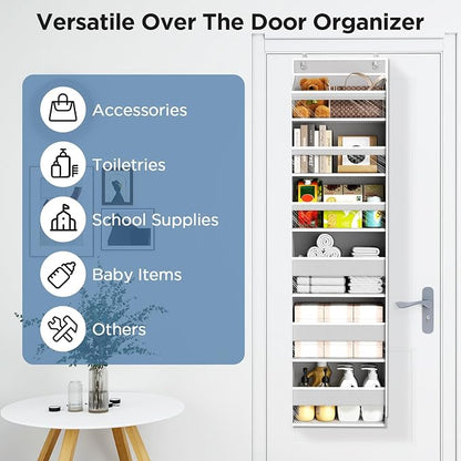 6 Tiers Over The Door Organizer, Heavy Duty Hanging Organizer Storage with Large Capacity Pockets, Behind Door Storage Hanging Shelves for Closet Wall Bathroom Bedroom Nursery Pantry, 1 Pack Grey