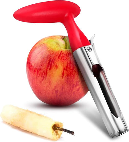 Apple Corer Tool - Apple Core Remover with Ergonomic Red Handle, Durable Food-Safe Stainless Steel 7.3" Fruit Corer for Apples, Peppers, Tomatoes, Cupcakes, Spring Baking & Summer Pies, Easy to Clean
