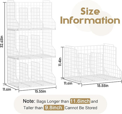 Sonyabecca Purse Storage Organizer for Closet : Adjustable 3-Pack Dividers Handbag Organizer - Stackable Wire Handbags Storage Baskets -Open Cabinets Wallets Tote Chain Bags Clutches -White