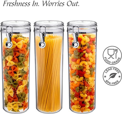 Amazing Abby - Cathy - 60-Ounce Plastic Canister (Set of 3), Plastic Airtight Container for Spaghetti and Pasta, Stackable, BPA-Free, Shatter-Proof, Perfect for Home and Commercial Use