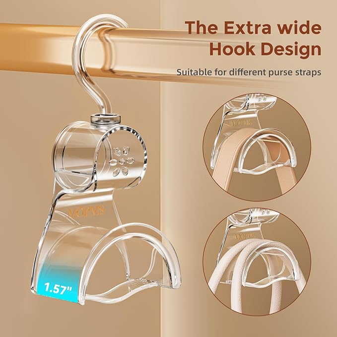 Crystal Clear Purse Hanger Closet 3-Piece Set, Luxury Bag Hanger for Closet with 360-Degree Rotation, Heavy-Duty ABS Purse Hooks Holder Handbag Organizer for Saving Space
