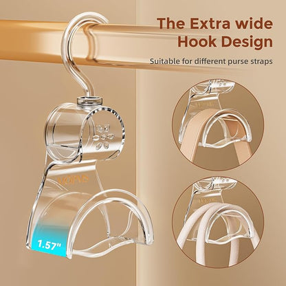 Crystal Clear Purse Hanger Closet 3-Piece Set, Luxury Bag Hanger for Closet with 360-Degree Rotation, Heavy-Duty ABS Purse Hooks Holder Handbag Organizer for Saving Space