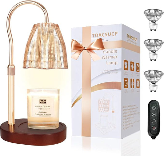 TOACSUCP Candle Warmer Lamp with 3 Bulbs, Adjustable Height Dimmable Candle Warmer with Timer, Compatible with Large Jar Candles, Candle Lamp with Charming Gift Box Ribbon for Her/Him