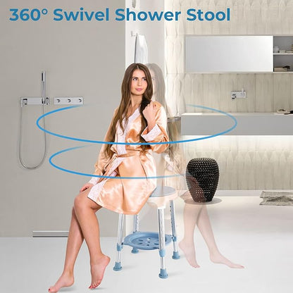 Shower Chair Stool for Inside Shower, Small Corner Plastic Stool for Shower 300 Lb,360° Swivel Bath Shower Seat for Seniors Adults Sitting, Adjustable Bathtub Stool with Storage Tray (Blue)