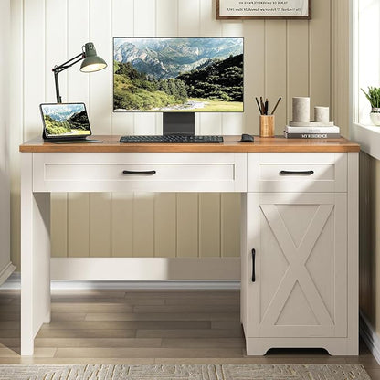 Vabches Farmhouse 47" Executive Desk,Computer Desk with Drawers and Storage Cabinet, Home Office Desk for Work and Study.