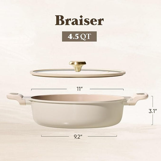 CAROTE 4.5Quart Stock Pot with Lid, Non Toxic Ceramic Soup Pot, Nonstick Cooking Pot, PFAS Free, Dishwasher Safe, Even Heating, Compatible with All Stoves, Light Taupe