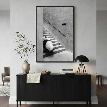 Framed Modern Black and White Wall Art, Modern Animal Panda Canvas Prints Paintings Artwork for Walls, Minimalist Panda Pictures for Living Room Bedroom Dining Room Lounge Office Wall Decor 24x36 In