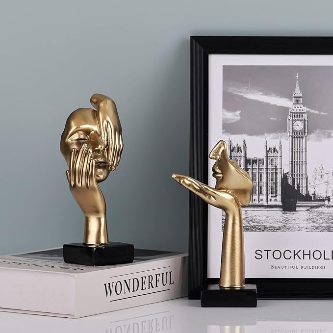 oliruim 6.5" H Black Gold Art Thinker Figurines 2 PCS, Abstract Small Statues Home Accent Decor for Shelf, Office Desk, Living Room, Knick Knacks Decorations for Shelves (2 Pcs Gold)