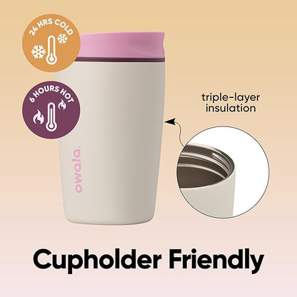 Owala SmoothSip Slider Insulated Stainless Steel Coffee Tumbler, Reusable Iced Coffee Cup, Hot Coffee Travel Mug, BPA Free 12 oz, Pink/Tan (Daybreak) (Pack of 8)