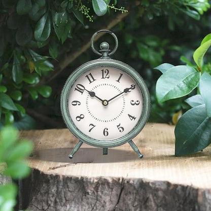 MACVAD EMAX Home Vintage Green Rustic Retro Table Clock, Silent Non-Ticking, Battery Operated, 10.5"H, 7.28"W, Green Dial, Tabletop, Indoor, Kitchen