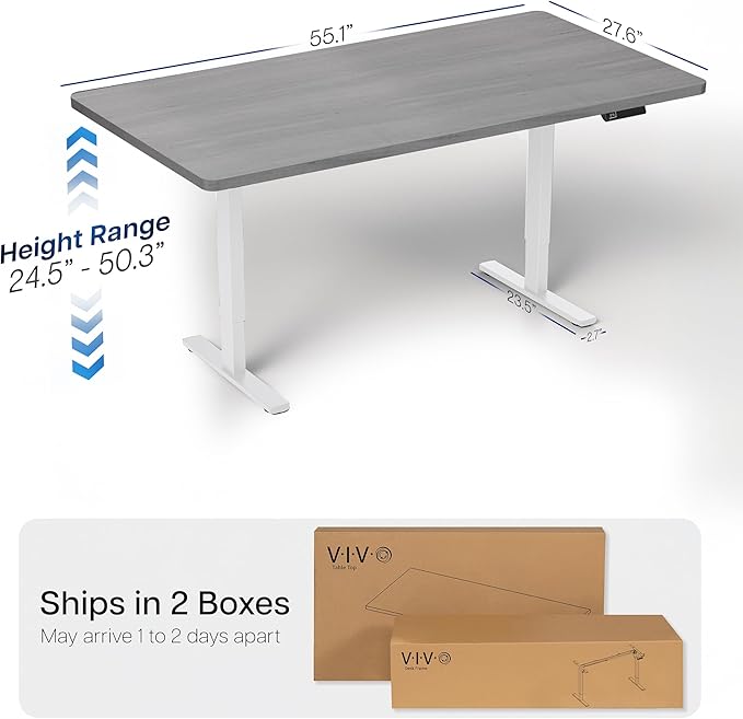 VIVO Electric 55 x 28 in Dual Motor Sit Stand Desk, Memory Height Adjustment, 2B Series, Dark Gray Top White Frame, DESK-KIT-2W55G