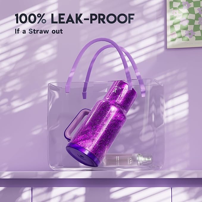 Meoky Tumbler with Handle and Straw for Women: 40 oz Stainless Steel Insulated Tumbler with Lid and Straw 100% Leakproof for Car Travel Home - Fashion Enthusiasts, Lavender