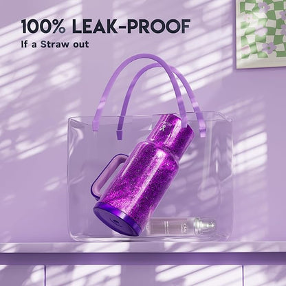 Meoky Tumbler with Handle and Straw for Women: 40 oz Stainless Steel Insulated Tumbler with Lid and Straw 100% Leakproof for Car Travel Home - Fashion Enthusiasts, Lavender