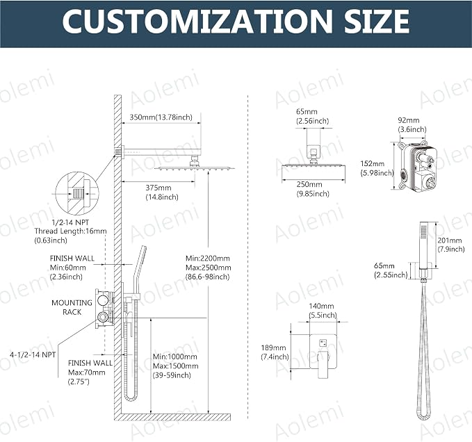 Aolemi Shower Faucet Set Rain Shower System with Handheld Spray Bathroom Shower Combo Rough-in Valve and Shower Trim Kit Included Polish Chrom 10 Inch Wall Mount Shower Head