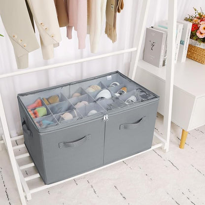 TOPIA HOME Shoe Organizer for Closet, Foldable Shoe Box with Adjustable Dividers and Clear Cover, Space Saving Shoe Storage Organizer Cabinet with Reinforced Handles, Fits 20 Pairs, Gray, TP10G