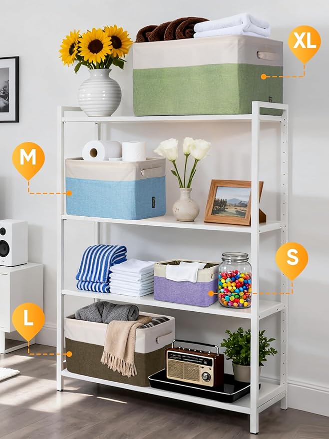 BALEINE 3 Pack Fabric Storage Bins for Shelves, Linen Storage Baskets for Organizing, Decorative Closet Bins for Clothes, Home (Grey, 15"x11"x9.5")