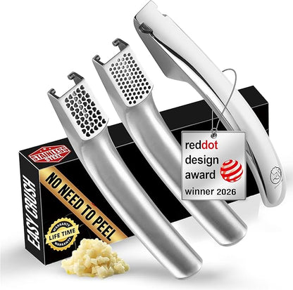 Lifetime Replacement Garlic Press Stainless Steel No Need to Peel Detachable Handles for Coarse & Fine Mincing-Premium Garlic Mincer Tool, Easy to Clean, Dishwasher Safe Garlic Crusher