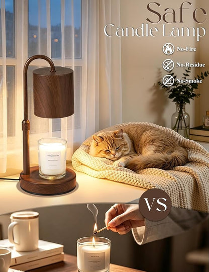 Briever Dimmable Candle Warmer Lamp with Timer, Height Adjustable Electric Candle Wax Warmer, Birthday Gifts for Women Mom, House Warming Gifts New Home Decor, Solid Wood Base, Walnut Wood Grain