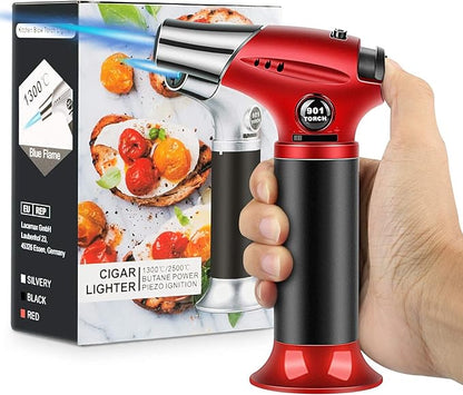 Blow Torch, Home-Grade Kitchen Cooking Torch with Lock Adjustable Flame Refillable Mini Blow Torch Lighter for BBQ, Baking, Brulee Creme,Light Cooking Tasks,DIY Soldering (Butane Gas Excluded)