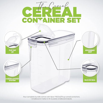 Utopia Kitchen Cereal Containers Storage Set – 6 Pack 4L(135.2 oz) Airtight Food Storage Containers with Lids, BPA-Free Cereal Dispensers for Pantry Organization and Storage (Clear)