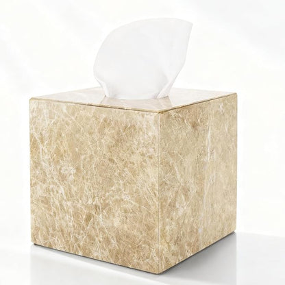 N NANSHOP Natural Marble Tissue Box Holder Cover, Square Cube Tissue Box Holder with Open Bottom for Bathroom Vanity Tops, Bedroom Dressers, Kitchen Countertop, Light Brown (NS042)