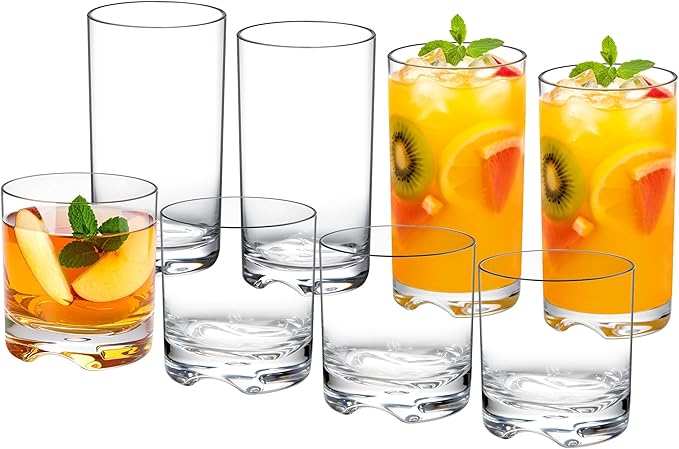 Amazing Abby - Equality - 12-Ounce and 16-Ounce Plastic Tumblers (Set of 8), All-Clear Drinking Glasses, Reusable Cups, BPA-Free, Shatter-Proof, Dishwasher-Safe (Made of Plastic, NOT Glass)