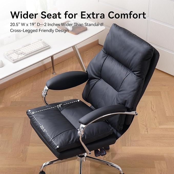 LEAGOO Heated Massage Office Chair with Foot Rest, Reclining Ergonomic Executive Office Chair with Massager for Lower Back, High Back PU Leather Comfy Heated Computer Desk Chair with Arms, Black