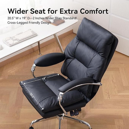 LEAGOO Heated Massage Office Chair with Foot Rest, Reclining Ergonomic Executive Office Chair with Massager for Lower Back, High Back PU Leather Comfy Heated Computer Desk Chair with Arms, Black