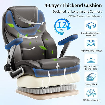 Big and Tall Office Chair with 5D Arms, 600lbs Fabric & PU Leather Heavy Duty Desk Chair, Adjustable Lumbar Support & Height, Tilt Function, High Back Ergonomic Executive Computer Chair