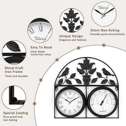 17Inch Large Outdoor Clock,Waterproof Wall Clock with Thermometer,Weatherproof Non-Ticking Quartz Battery Operated Decor Clock for Patio,Garden,Pool,Porch,House Warming Gifts