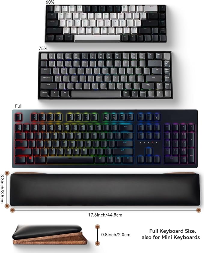 ASFSKY Keyboard Wrist Rest, Ergonomic Memory Foam Wrist Pad with PU Leather & Wooden Base, Non-Slip and Easy-to-Clean Design, Wrist Support for Mechanical Keyboard, Gaming & Office Use (Black)